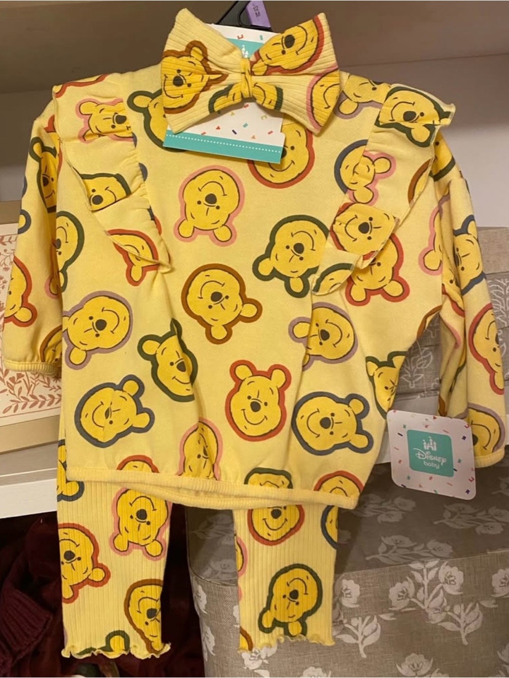 Disney Yellow Winnie the Pooh Matching Set with Bow